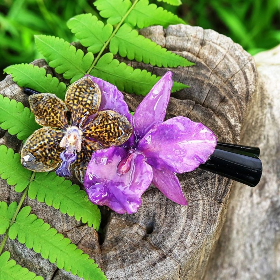 Spring-Inspired Yellow and Purple Orchid Flower Hair Clip 'Fairy Belle'