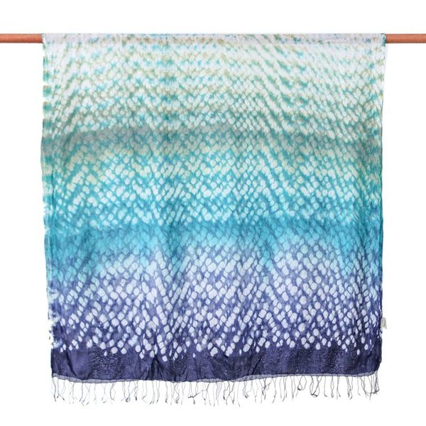 Alternate image for Tie-Dyed Blue Green White Batik Rayon and Silk Blend Scarf Stylish Fusion