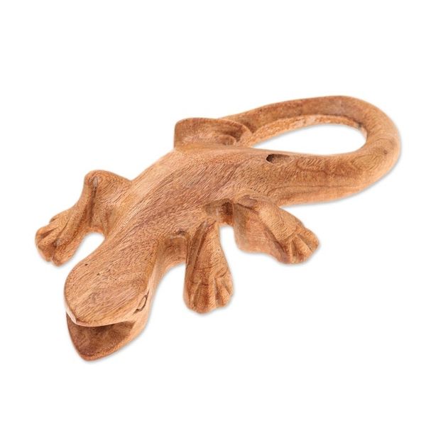 Alternate image for Artisan-Made Raintree Wood Gecko Ocarina Carved in Thailand Gecko Beat