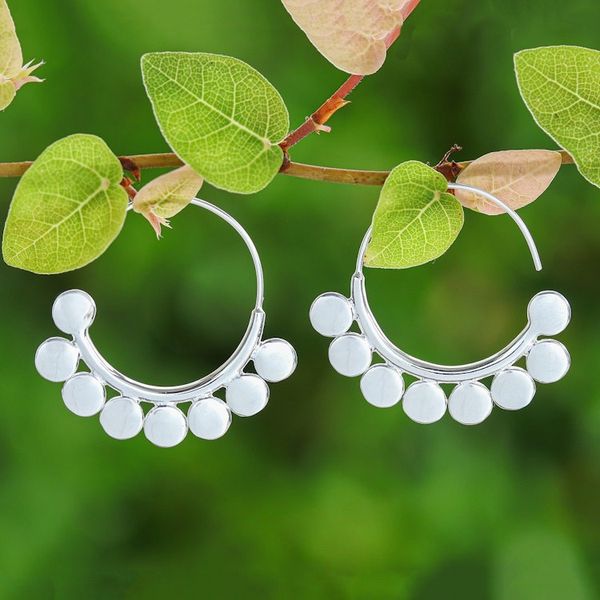 Alternate image for Polished Abstract-Themed Sterling Silver Half-Hoop Earrings Paradisial Dots