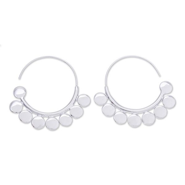 Alternate image for Polished Abstract-Themed Sterling Silver Half-Hoop Earrings Paradisial Dots