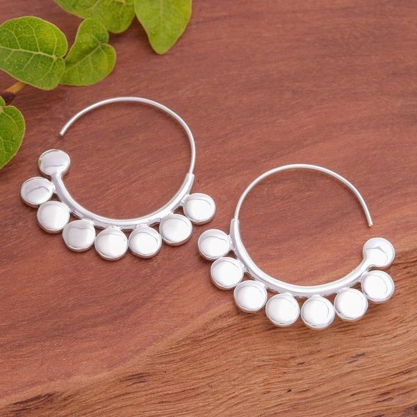 Alternate image for Polished Abstract-Themed Sterling Silver Half-Hoop Earrings Paradisial Dots
