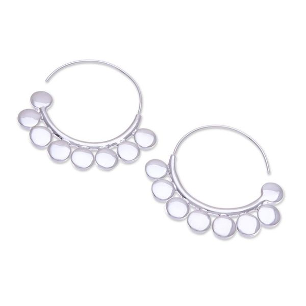 Alternate image for Polished Abstract-Themed Sterling Silver Half-Hoop Earrings Paradisial Dots