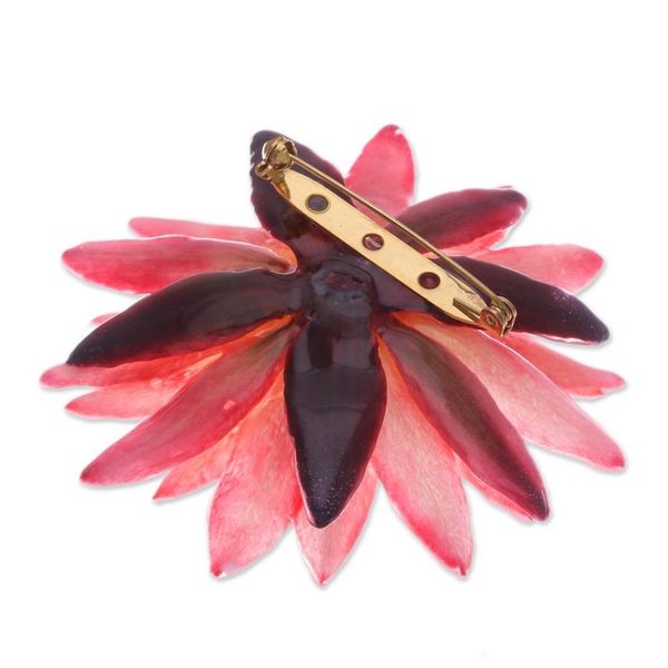 Alternate image for Thai Resin-Coated Natural Red Water Lily Flower Brooch Pin Chic Red Water Lily
