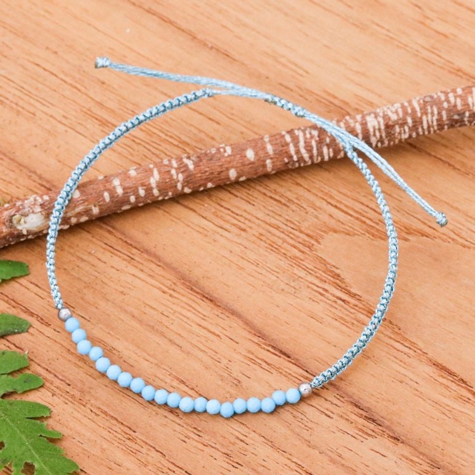Reconstituted Turquoise Beaded Macrame Pendant Bracelet 'Sky Delicacy'