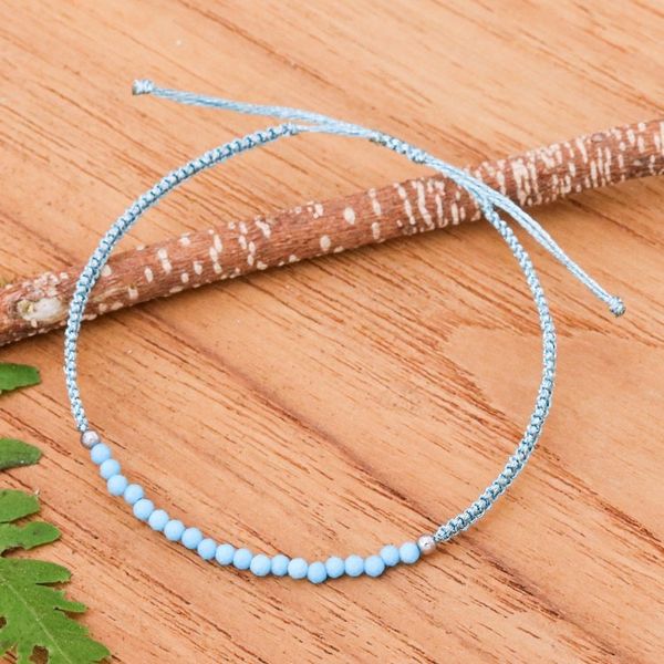 Alternate image for Reconstituted Turquoise Beaded Macrame Pendant Bracelet Sky Delicacy
