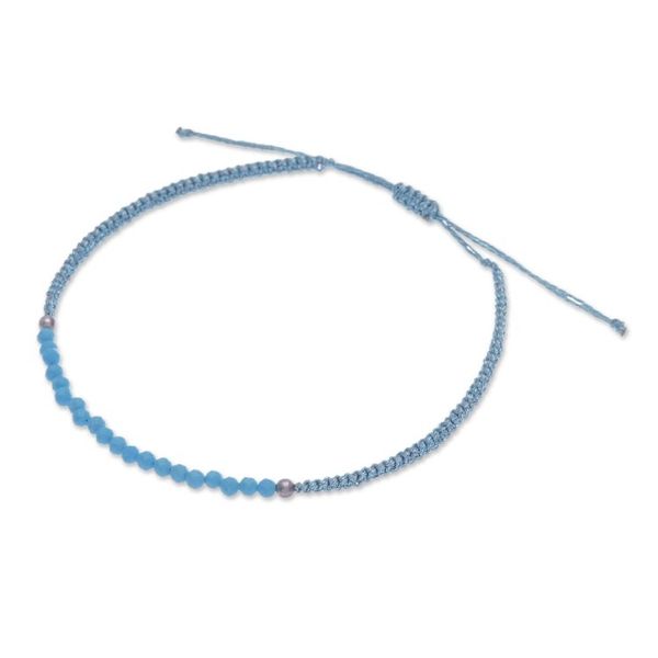 Alternate image for Reconstituted Turquoise Beaded Macrame Pendant Bracelet Sky Delicacy