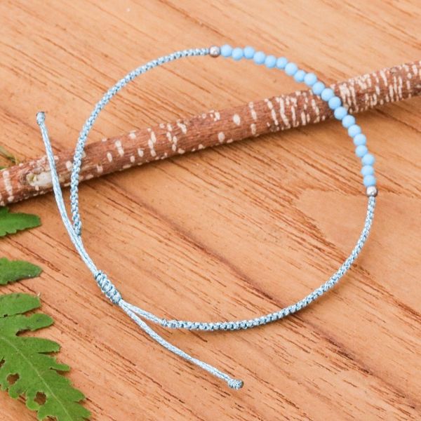 Alternate image for Reconstituted Turquoise Beaded Macrame Pendant Bracelet Sky Delicacy