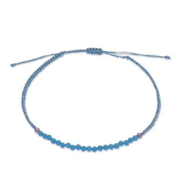 Alternate image for Reconstituted Turquoise Beaded Macrame Pendant Bracelet Sky Delicacy