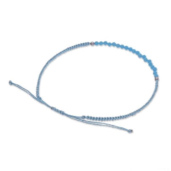 Alternate image for Reconstituted Turquoise Beaded Macrame Pendant Bracelet Sky Delicacy