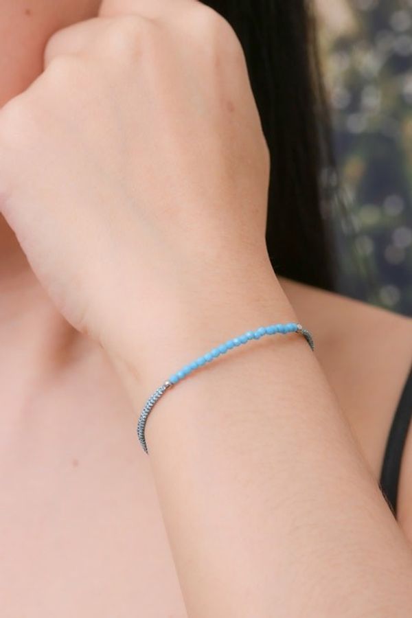 Alternate image for Reconstituted Turquoise Beaded Macrame Pendant Bracelet Sky Delicacy