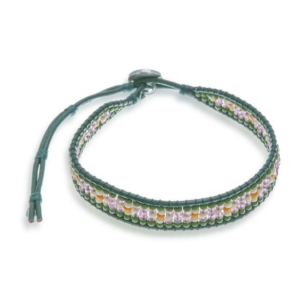 Alternate image for Green and Purple Glass Bead and Leather Wristband Bracelet Peace at the Forest