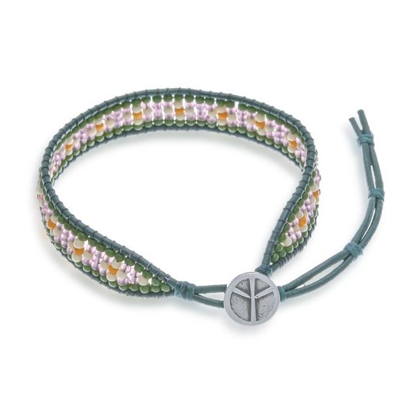 Alternate image for Green and Purple Glass Bead and Leather Wristband Bracelet Peace at the Forest