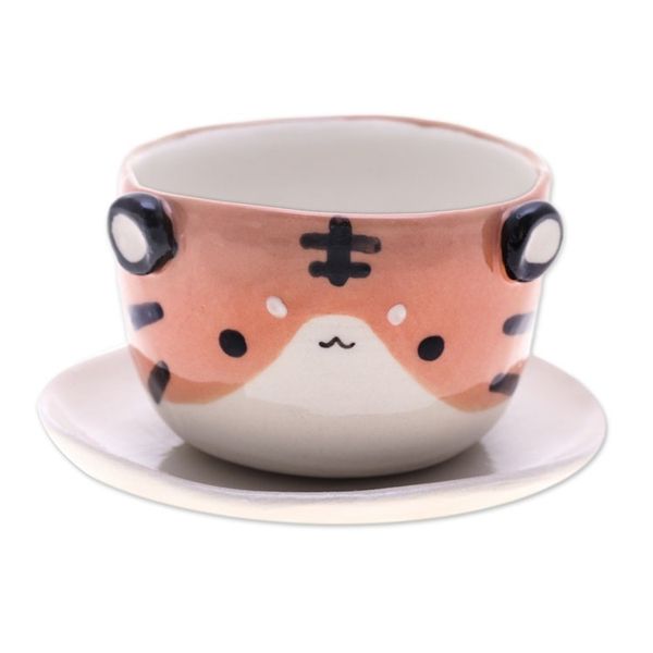 Alternate image for Fair Trade Tiger-Themed Mini Flower Pot and Saucer Small Tiger Spring
