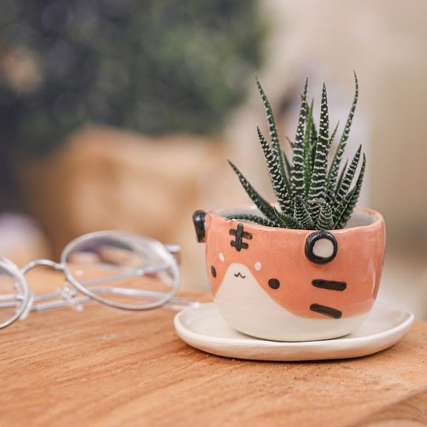 Alternate image for Fair Trade Tiger-Themed Mini Flower Pot and Saucer Small Tiger Spring