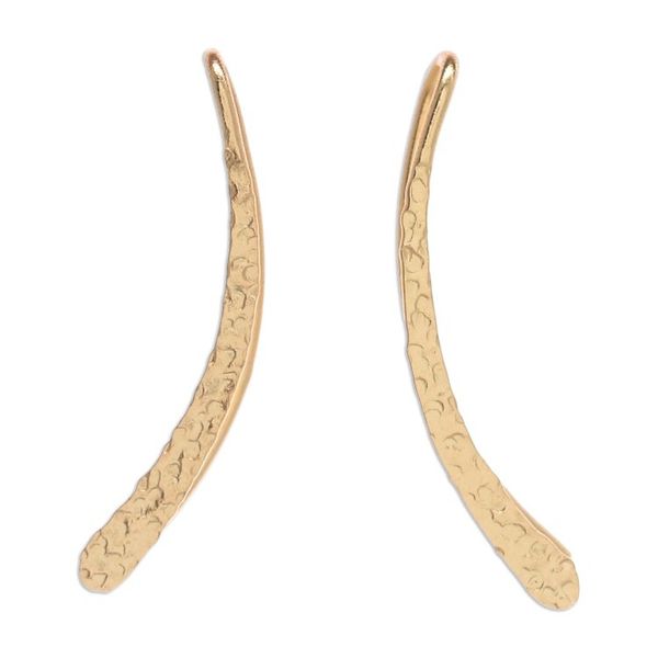 Alternate image for Modern Hammered 18k Gold-Plated Drop Earrings from Thailand Bright Hammered Line