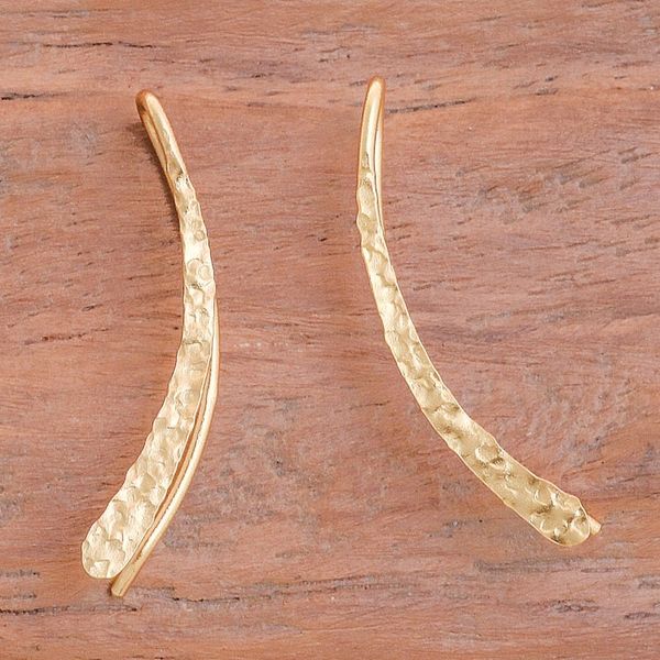 Alternate image for Modern Hammered 18k Gold-Plated Drop Earrings from Thailand Bright Hammered Line