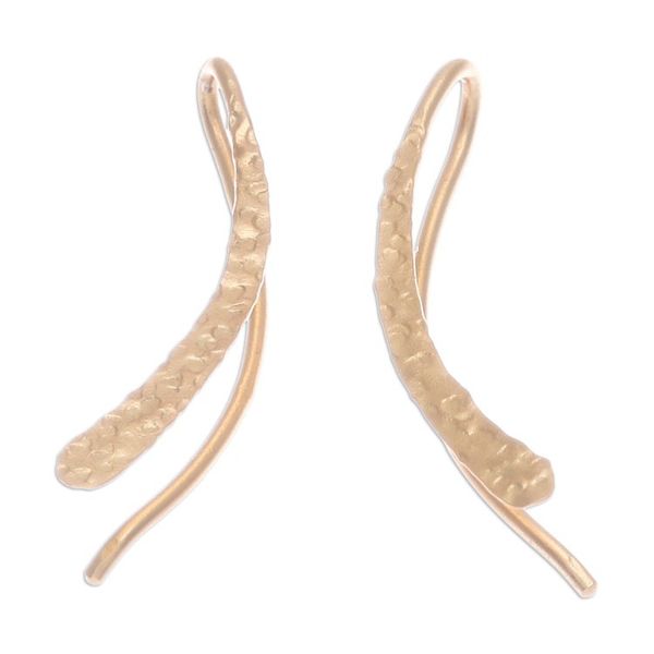 Alternate image for Modern Hammered 18k Gold-Plated Drop Earrings from Thailand Bright Hammered Line