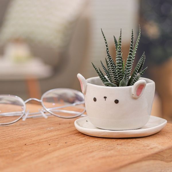 Alternate image for Handcrafted Bunny-Themed Ceramic Mini Flower Pot Small Bunny Spring