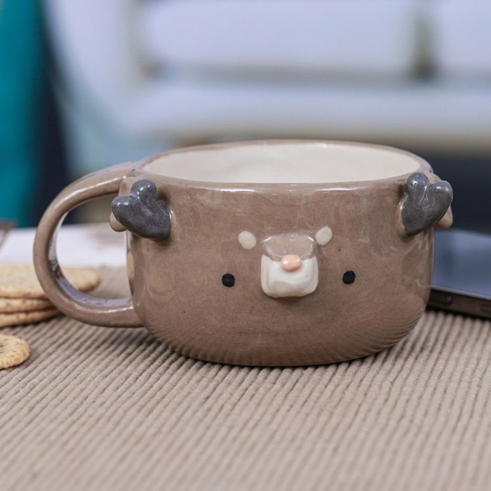 Thai Ceramic 6 oz Deer Cup with a Glossy Finish 'Deer Elixir'