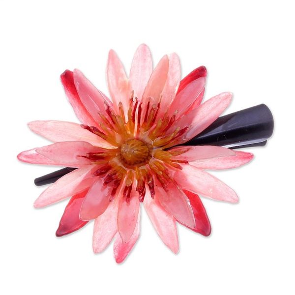 Alternate image for Floral Resin-Coated Red Water Lily Stainless Steel Hair Clip Chic Red Water Lily