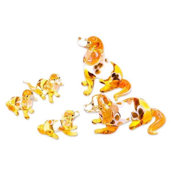 Alternate image for 5 Yellow Hand-Painted Handblown Glass Beagle Dog Figurines Happy Beagle Family
