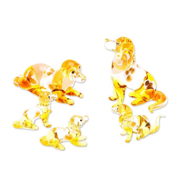 Alternate image for 5 Yellow Hand-Painted Handblown Glass Beagle Dog Figurines Happy Beagle Family