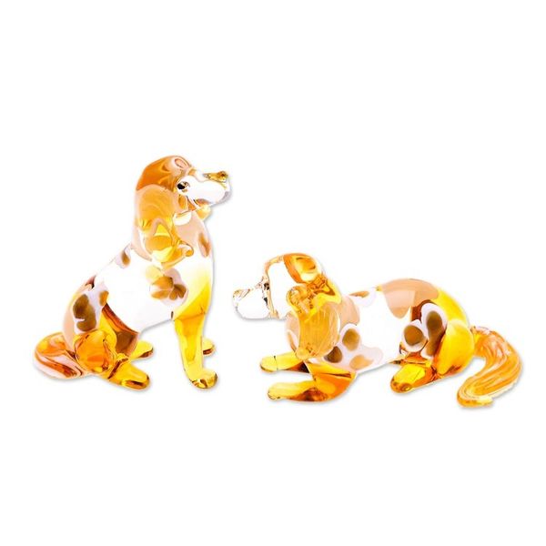 Alternate image for 5 Yellow Hand-Painted Handblown Glass Beagle Dog Figurines Happy Beagle Family