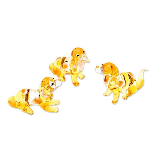 Alternate image for 5 Yellow Hand-Painted Handblown Glass Beagle Dog Figurines Happy Beagle Family