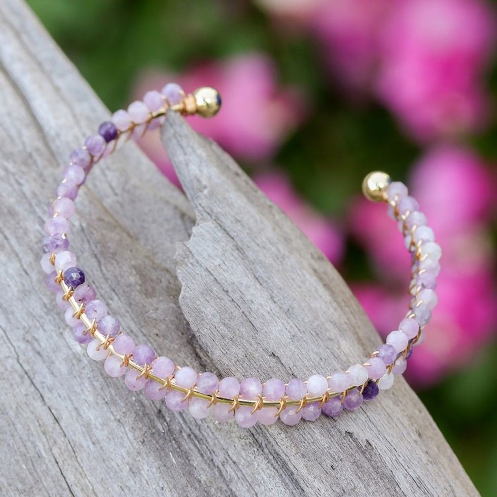 Lavender Amethyst Beaded Cuff Bracelet Handmade in Thailand 'Life of Enchantment'
