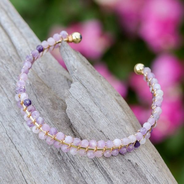 Alternate image for Lavender Amethyst Beaded Cuff Bracelet Handmade in Thailand Life of Enchantment