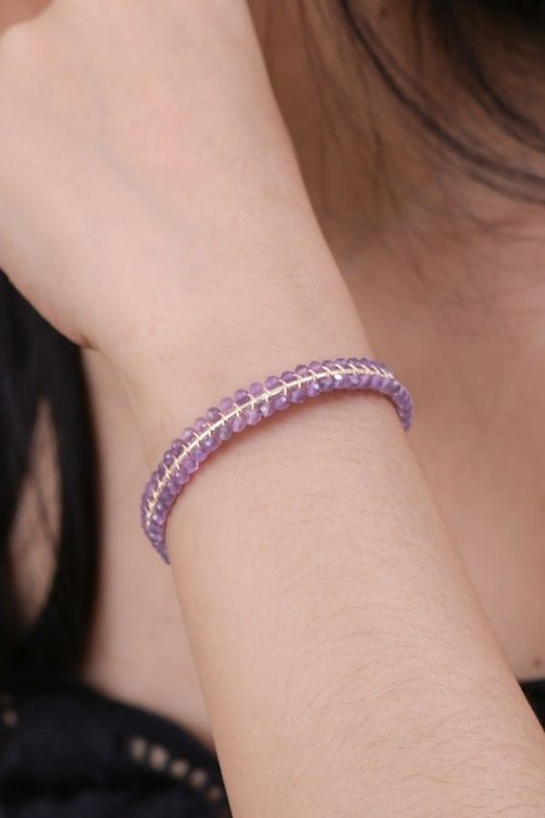 Alternate image for Lavender Amethyst Beaded Cuff Bracelet Handmade in Thailand Life of Enchantment