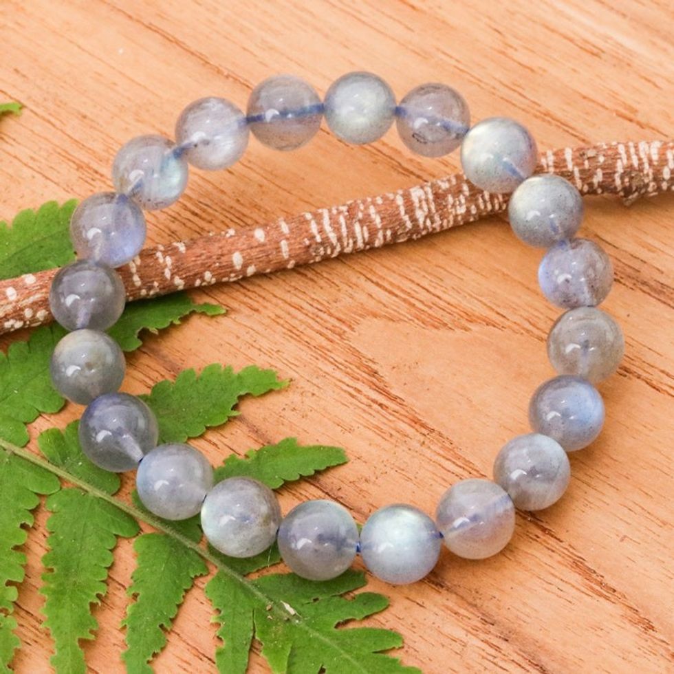 Handcrafted Thai Labradorite Beaded Stretch Bracelet 'Perfect Mist'