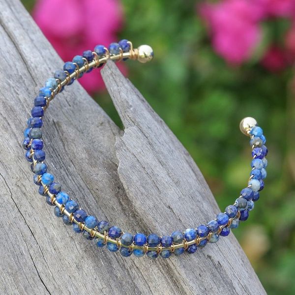 Alternate image for 14k Gold-Accented Cuff Bracelet with Lapis Lazuli Beads Blue Lively Colors