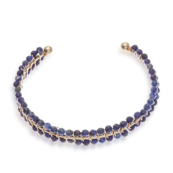 Alternate image for 14k Gold-Accented Cuff Bracelet with Lapis Lazuli Beads Blue Lively Colors
