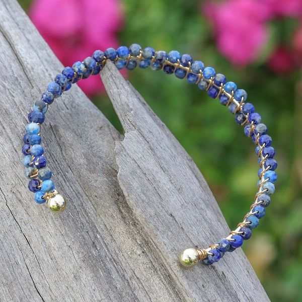 Alternate image for 14k Gold-Accented Cuff Bracelet with Lapis Lazuli Beads Blue Lively Colors
