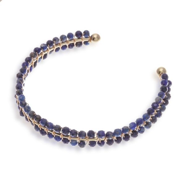 Alternate image for 14k Gold-Accented Cuff Bracelet with Lapis Lazuli Beads Blue Lively Colors
