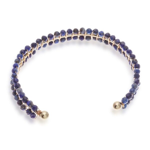 Alternate image for 14k Gold-Accented Cuff Bracelet with Lapis Lazuli Beads Blue Lively Colors
