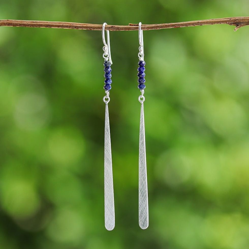 Modern Drop-Shaped Lapis Lazuli Silver Dangle Earrings 'Modern Drop'