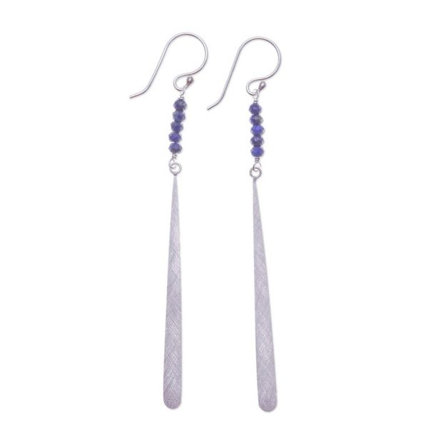 Alternate image for Modern Drop-Shaped Lapis Lazuli Silver Dangle Earrings Modern Drop