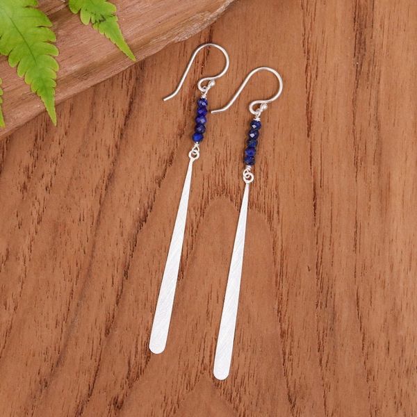 Alternate image for Modern Drop-Shaped Lapis Lazuli Silver Dangle Earrings Modern Drop