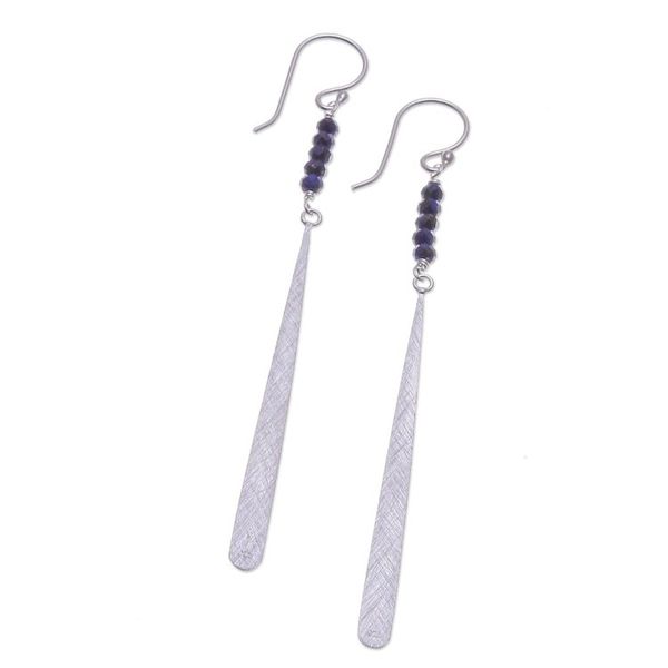 Alternate image for Modern Drop-Shaped Lapis Lazuli Silver Dangle Earrings Modern Drop