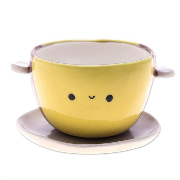 Alternate image for Handmade Bee-Shaped Ceramic Flower Pot and Saucer Medium Bee Epoch