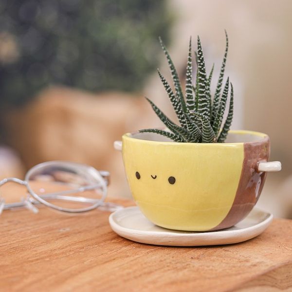 Alternate image for Handmade Bee-Shaped Ceramic Flower Pot and Saucer Medium Bee Epoch