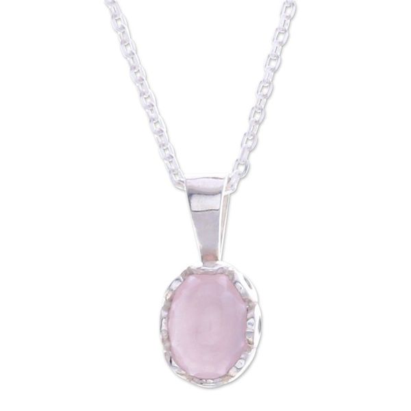 Alternate image for Polished Floral Rose Quartz Cabochon Pendant Necklace Compassionate Light