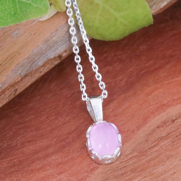 Alternate image for Polished Floral Rose Quartz Cabochon Pendant Necklace Compassionate Light