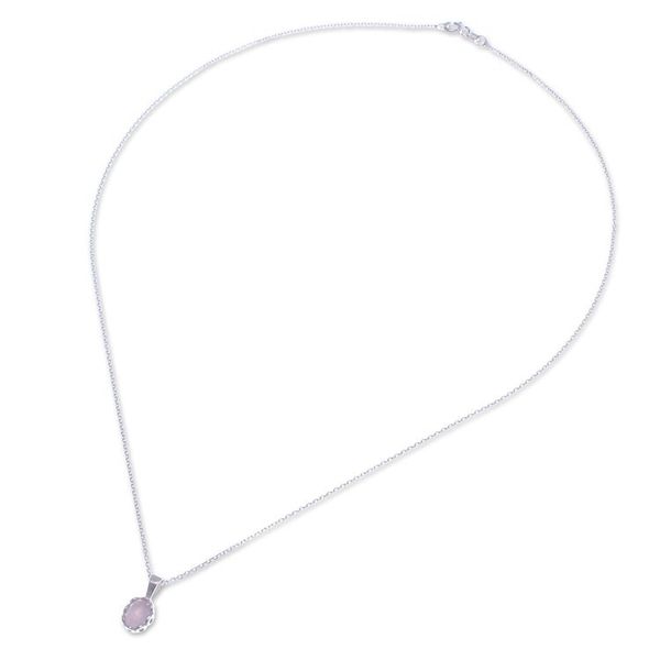 Alternate image for Polished Floral Rose Quartz Cabochon Pendant Necklace Compassionate Light