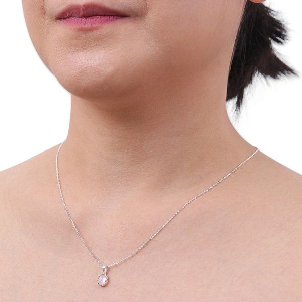 Alternate image for Polished Floral Rose Quartz Cabochon Pendant Necklace Compassionate Light
