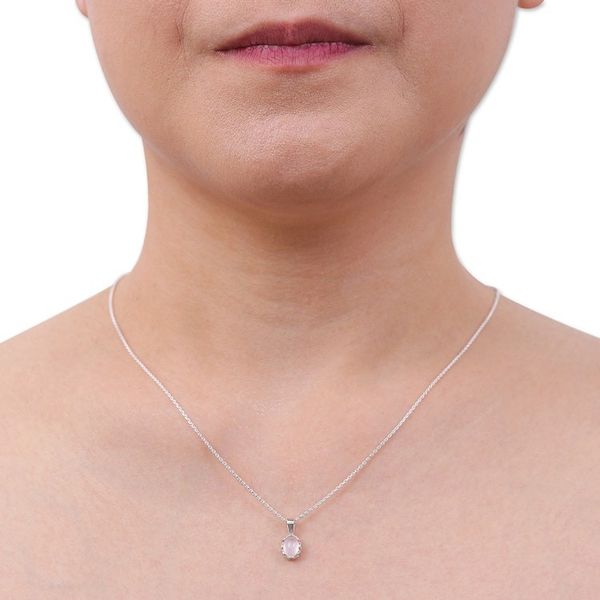 Alternate image for Polished Floral Rose Quartz Cabochon Pendant Necklace Compassionate Light