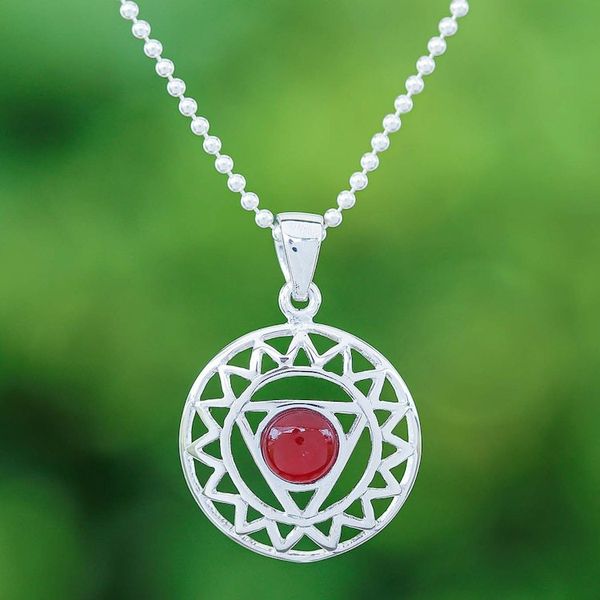 Alternate image for Star and Geometric-Themed Carnelian Pendant Necklace Triangle of Courage